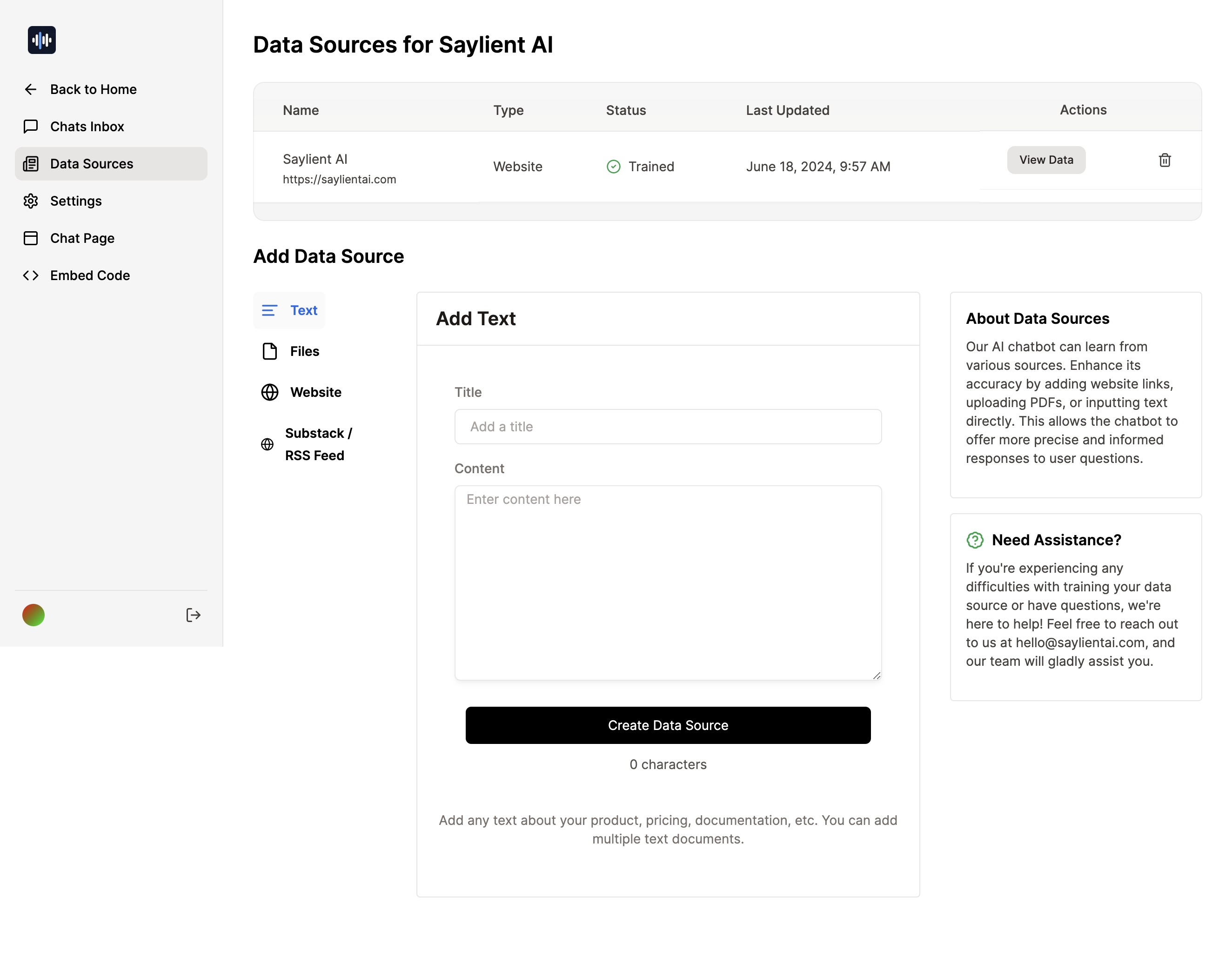 Data Sources Page